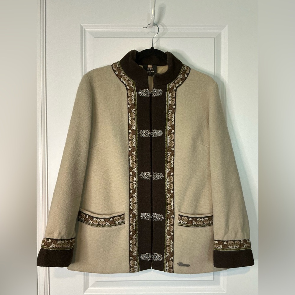Vintage Fjord Fashion Women’s Wool Jacket Cream Brown Size 42
